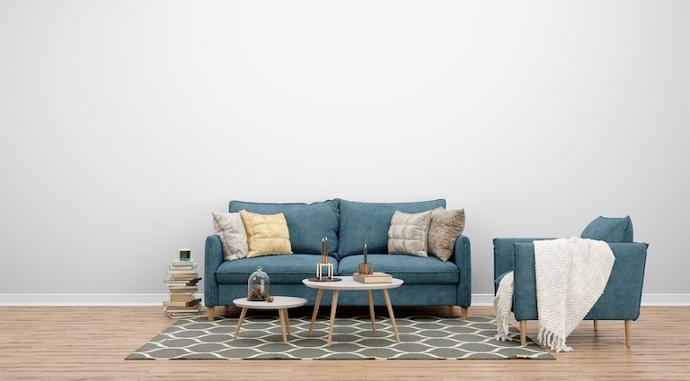 Living room with patterned rug