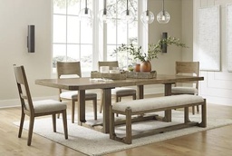 [D974] Ashley Dining Table Set with 6 Chairs and Bench D192